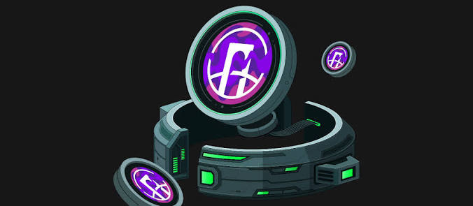 Stylised DeFi protocol token coins on a dark background